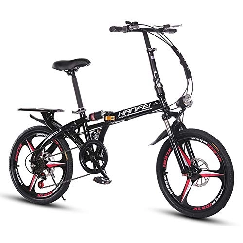 Folding Bike : WZJDY Lightweight Folding Bike, 16 / 20 Inch 6 Speed Shimano Gears Foldable Compact Bicycle with Dual Disc Brake and Double Suspension Shock Absorption System, 6 Speed Black, 20 Inch