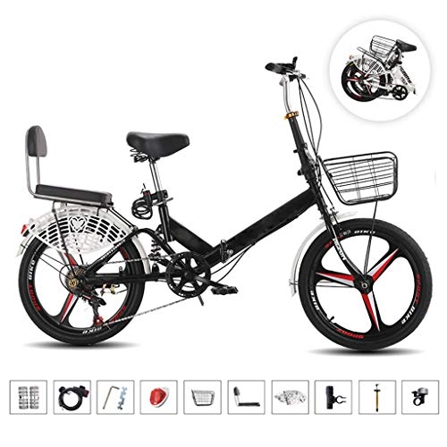 Folding Bike : WZYJ 20inch Folding Bicycle, Variable Speed Adult Shock Sbsorber Ladies Bike, Portable Light Student Bicycle, Gifts for Girl Friend, Black~A