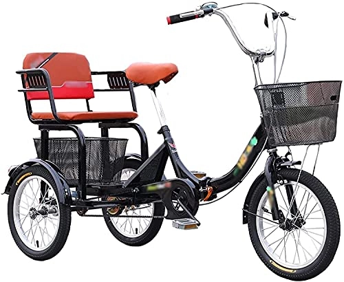 Folding Bike : XBR 3 Wheel Bicycle for Adults, Folding Adult Tricycles 16 Inch 1 Speed Trike Adjustable Manpower Pedal with Shopping Basket and Elderly Children Back Seat