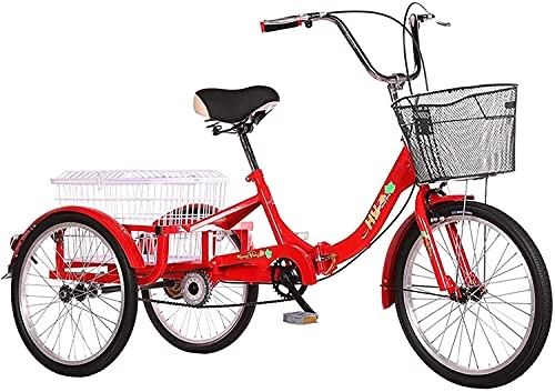 Folding Bike : XBR 3 Wheel Bicycle for Adults, Folding Tricycle for Adult Seniors, 3 Wheel Cargo Bike 1-Speed Trike with Front Rear Large Shopping Basket Exercise Pedal