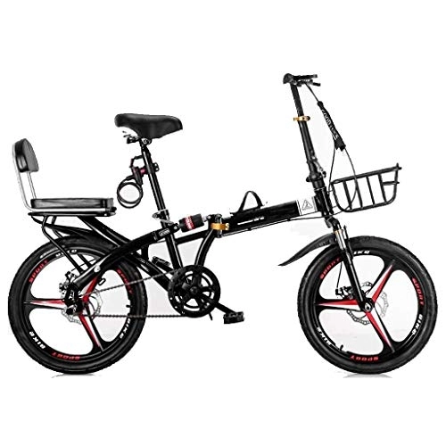 Folding Bike : XBSXP 16in / 20in Folding Leisure Bicycle, Men's and Women's Bicycle Outdoor Fitness / leisure Bicycles, 7-speed Dual-disc Brake Double Shock Absorption Commuter Bike (Color : Black, Size : 20in)