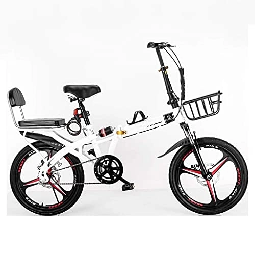 Folding Bike : XBSXP 16in / 20in Folding Leisure Bicycle, Men's and Women's Bicycle Outdoor Fitness / leisure Bicycles, 7-speed Dual-disc Brake Double Shock Absorption Commuter Bike (Color : White, Size : 20in)
