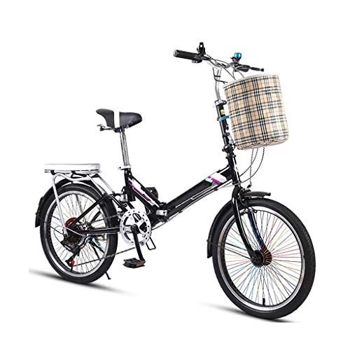 Folding Bike : XBSXP 20-inch Rim Folding Bike, Light Cruiser Bike, Mountain Bike， Ladies Children Adult Adult Boys and Girls Folding Bikes with 68-hole Color Spokes ，Bike Basket，(multiple Colors) (Color : Black)
