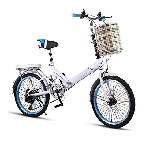 Folding Bike : XBSXP 20-inch Rim Folding Bike, Light Cruiser Bike, Mountain Bike， Ladies Children Adult Adult Boys and Girls Folding Bikes with 68-hole Color Spokes ，Bike Basket，(multiple Colors) (Color : White)