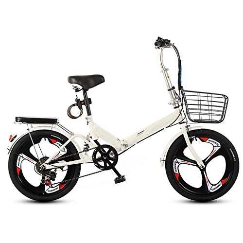 Folding Bike : XBSXP 20in City Bikes Folding Bike, 7-speed Shock Absorber Bicycle, Women's Adult Student Bike Bicycles， Lightweight Aluminum Frame with Bike Basket, Load Capacity 150kg (Color : White)