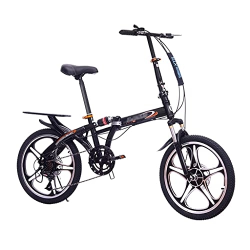 Folding Bike : XBSXP Adult Folding Bicycle, High Carbon Steel Portable Variable Speed Bike, 7-Speed Bicycle Damping Dual Disc Brakes City Bicycle - 16 / 20inch