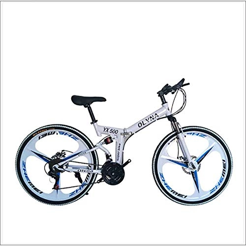 Folding Bike : XER Mountain Bike 21 / 24 / 27 / 30 Speed Steel Frame 26 Inches 3-Spoke Wheels Dual Suspension Folding Bike, White, 24 speed
