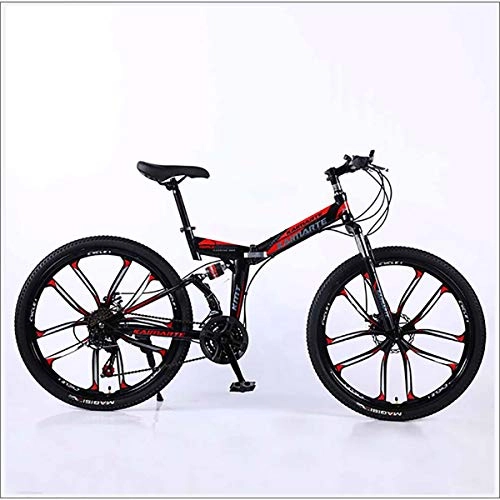 Folding Bike : XER Mountain Bike 24 Speed Steel High-Carbon Steel 24 Inches 10-Spoke Wheels Dual Suspension Folding Bike for Commuter City, Black, 24 speed