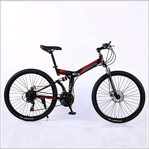 Folding Bike : XER Mountain Bike 24 Speed Steel High-Carbon Steel 24 Inches Spoke Wheel Dual Suspension Folding Bike for Commuter City, Black, 21 speed