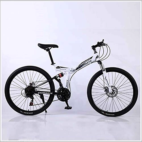 Folding Bike : XER Mountain Bike 24 Speed Steel High-Carbon Steel 24 Inches Spoke Wheel Dual Suspension Folding Bike for Commuter City, White, 27 speed