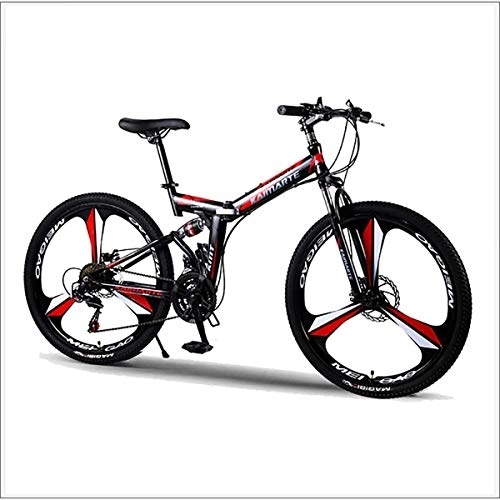 Folding Bike : XER Mountain Bike 27 Speed Steel High-Carbon Steel 24 Inches 3-Spoke Wheels Dual Suspension Folding Bike for Commuter City, Black, 24 speed