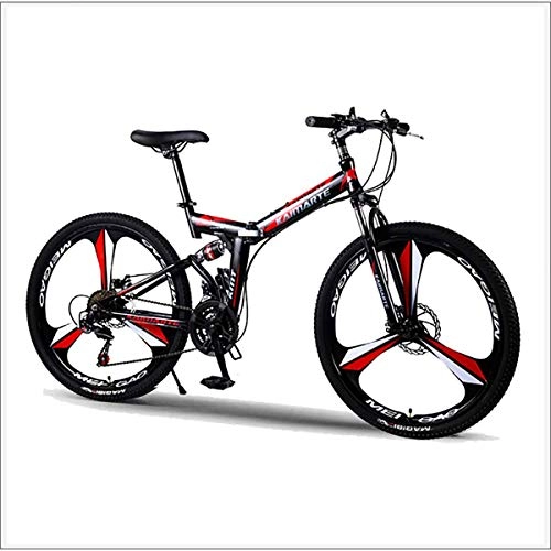 Folding Bike : XER Mountain Bike Folding Frame MTB Bike Dual Suspension Mens Bike 27 Speeds 26 Inch 3-High-Carbon Steel Bicycle Disc Brakes, Black, 21 speed
