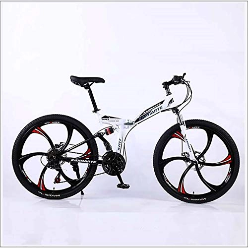 Folding Bike : XER Mountain Bike Folding Frame MTB Bike Dual Suspension Mens Bike 27 Speeds 26 Inch 6-High-Carbon Steel Bicycle Disc Brakes, White, 27 speed