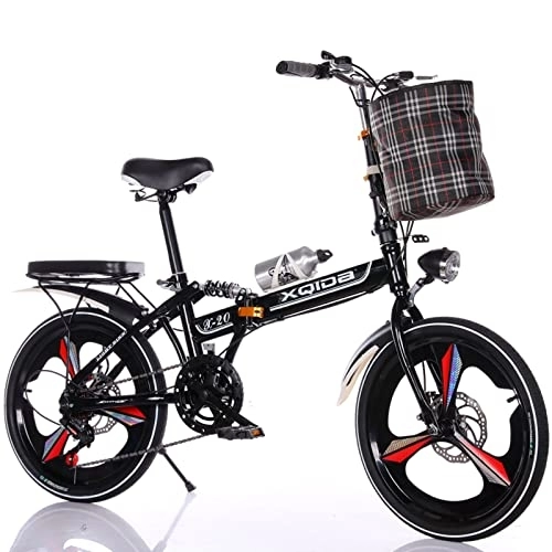 Folding Bike : XGHW Folding bicycles 20-inch variable speed shock-absorbing disc brakes are available for Adults Teens Students Folding bicycles ultra-light portable small bicycles (Color : Black)