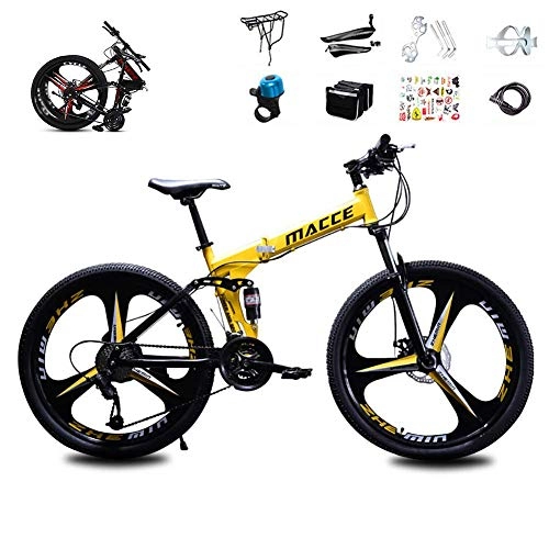 Folding Bike : XHCP 24 Inch Boys Mountain Bike, Foldable Full Suspension MTB, High Carbon Steel Frame, Suitable for 57in-69in Crowd