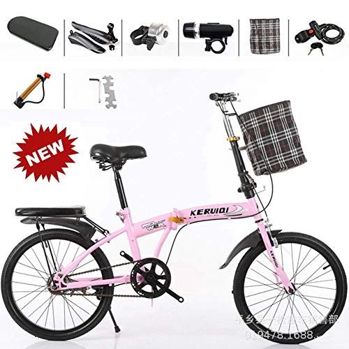 Folding Bike : XHNXHN Folding bicycle, 20 inch Women'S Light Work and Small Student Male Bicycle Folding Bicycle Bike, Pink