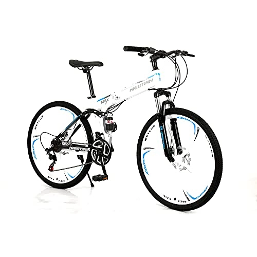 Folding Bike : XIANGDONG Adult Folding Bicycle, 26-inch Wheels, 21-speed Transmission System, High-carbon Steel Folding Frame, Front And Rear Dual Mechanical Disc Brakes