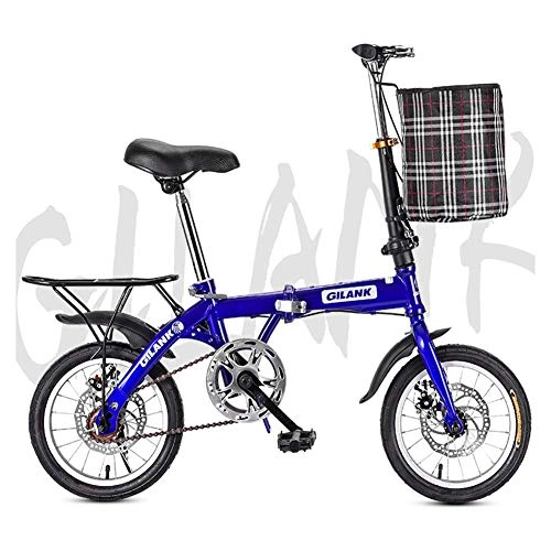Folding Bike : XIAOFEI 14 Inch 16 Inch 20 Inch Folding Bicycle Student Bicycle Single Speed Disc Brake Adult Compact Foldable Bike Gears Folding System Traffic Light fully assembled, Blue, 14inch