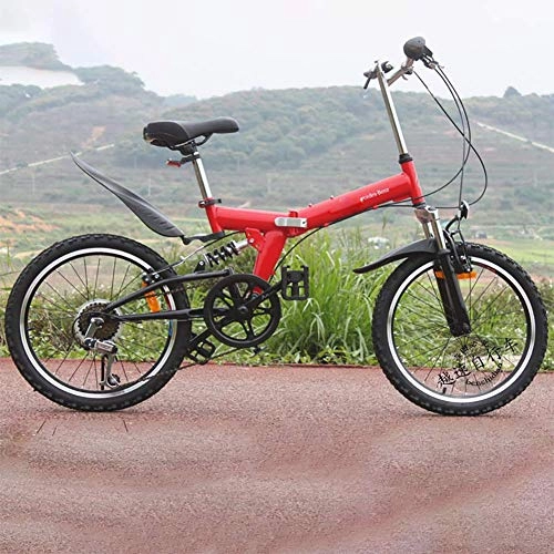 Folding Bike : XIAOFEI 20-Inch Folding Bicycle Women'S Variable Speed Children'S Outdoor Folding Mountain Bike Camping Unisex's Folding Recumbent Bike with Pulse Exercise Gift Bike, Red