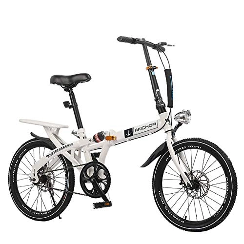 Folding Bike : XIAOFEI Folding Bicycle 20 Inch Variable Speed Disc Brake Male And Female Adult Ultra Light Portable Learning Bike Red Folding Double Wall Alloy Rim Mountain, White