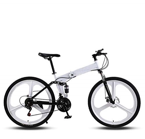 Folding Bike : XIAOHUA-UK Road bikes for men and women, adults only, road bike racing, mountain folding bike three cutter wheel 26 inch variable speed double shock absorption (Color : White, Size : S)