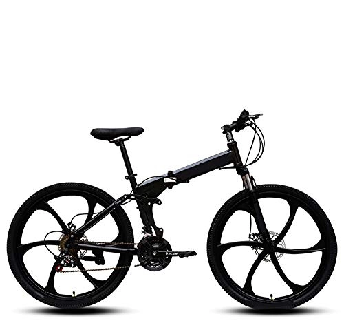 Folding Bike : XIAOHUA-UK Road bikes for men and women, adults only, road racing, mountain folding bike, six-cutter wheel, 26-inch variable speed double shock absorption (Color : Black, Size : L)