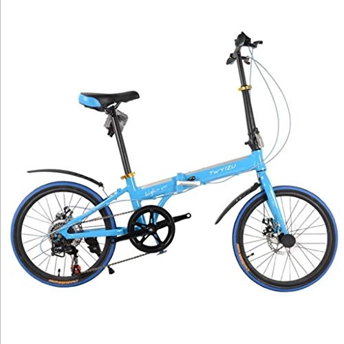 Folding Bike : Xiaoping 20 inch 16 inch aluminum alloy folding car 7 speed disc brake folding bicycle youth bicycle sports bicycle leisure bicycle (Color : Blue, Size : 20 inches)