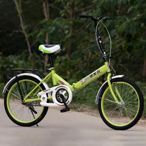 Folding Bike : Xiaoplay 20-inch Children's Folding Bicycle Student Pedal Portable Bike Lightweight Mini Damping Bicycle, Green-20inch