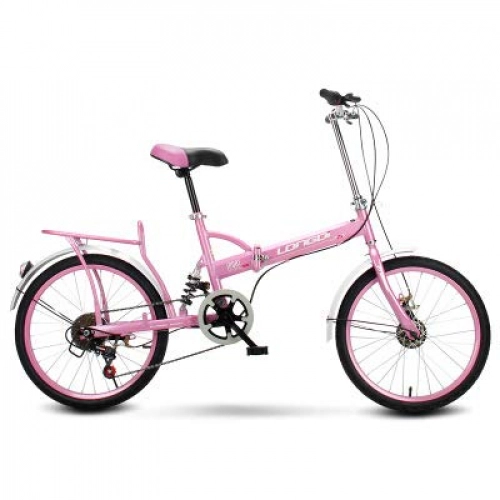 Folding Bike : Xiaoplay Folding Bicycle Commute Cycling Adult Portable Variable Speed Bike Outdoor Activity Mountain Riding Exercise Bicycle, Pink-20inch