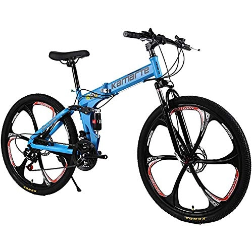 Folding Bike : Xiaoplay Folding Mountain Bike 26 Inch Adult Variable Speed Student Bicycle Commuter City Lightweight Riding, Blue-21 speed