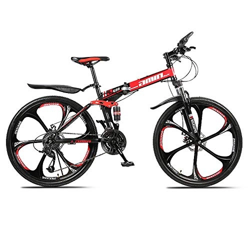 Folding Bike : Xiaoplay Lightweight Folding City Bike Shock-Absorbing Adult Male Female Bicycle Travel Mountain Riding, Red- 27 speed
