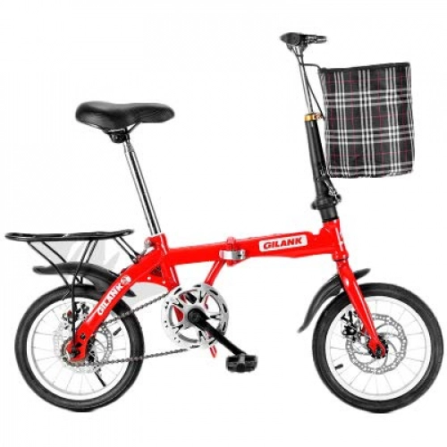 Folding Bike : Xiaoplay Male Bicycle Women Adult Light Work Folding Bicycle Portable Small Student Exercise Bike with Basket, Red-16inch
