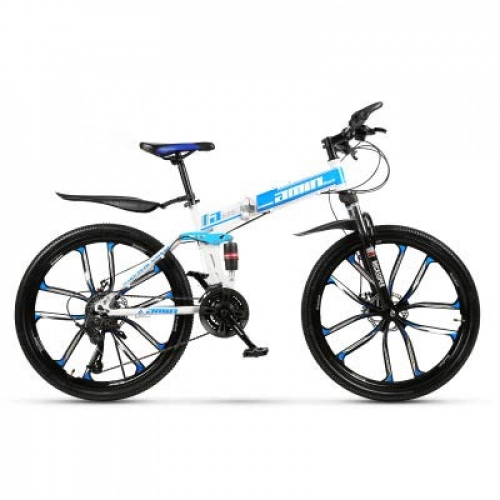 Folding Bike : Xiaoplay Mountain Bike 21 24 27 Speed Off-road Folding Shock Absorber Bicycle Portable Outdoor Exercise Cycling Gear, Blue-21 speed