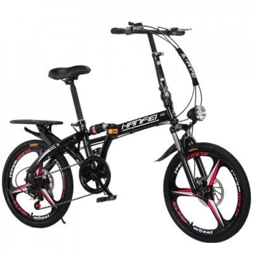 Folding Bike : Xiaoplay Outdoor Folding Speed Mountain Bike for Adult Student Men Women Foldable Damping Bicycle Exercise Riding Single Cycling, Black-16inch