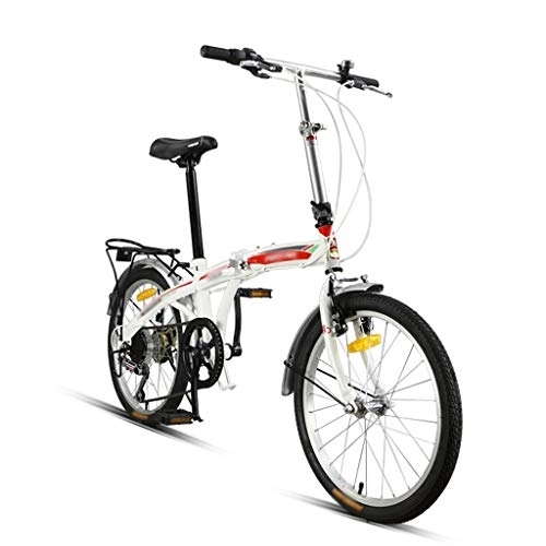 Folding Bike : Xilinshop Adult Folding Bikes 20-inch 7-speed high-carbon steel bow back frame fashion leisure folding car men and women commuter car student bicycle black red Mountain Bike (Color : White)