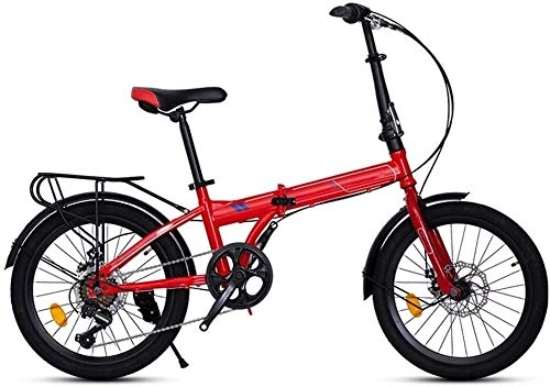 Folding Bike : XIN Folding Bike 7 Speed Bicycle Cruiser 20in Adult Student Outdoors Sport Mountain Cycling Ultralight Portable Foldable Bike for Men Women Lightweight Folding Casual Damping Bicycle (Color : Red)