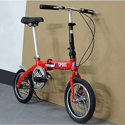 Folding Bike : XIN Folding Mountain Bike Bicycle 14in Adult Student Outdoors Sport Cycling High Carbon Steel Ultra-light Portable Foldable Bike for Men Women Lightweight Folding Casual Damping Bicycle (Color : Red)