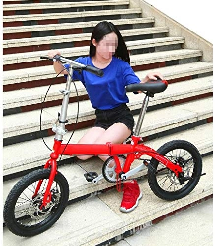 Folding Bike : XIN Folding Mountain Bike Bicycle 16in Single Speed Adult Student Outdoors Sport Cycling Portable Foldable Bike for Men Women Lightweight Folding Casual Damping Bicycle (Color : Red)