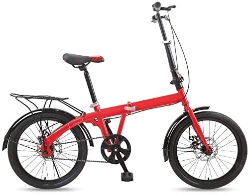 Folding Bike : XIN Folding Mountain Bike Bicycle 20in Single Speed Adult Student Outdoors Sport Cruiser Cycling Portable Foldable Bike for Men Women Lightweight Folding Casual Damping Bicycle (Color : Red)