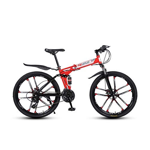 Folding Bike : XINGXINGNS 26'' Folding Mountain Bike, 21 Speed Double Shock Absorption Soft Tail, Carbon steel Frame, Foldable Compact Bicycle with Anti-Skid and Wear-Resistant Tire for Adults