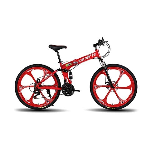Folding Bike : XINGXINGNS 26'' Folding Mountain Bike, 21Speed Great for Urban Riding and Commuting, Featuring Low Step-Through Carbon steel Frame, Wear-Resistant Tire Dual Suspension, 26inch21speed