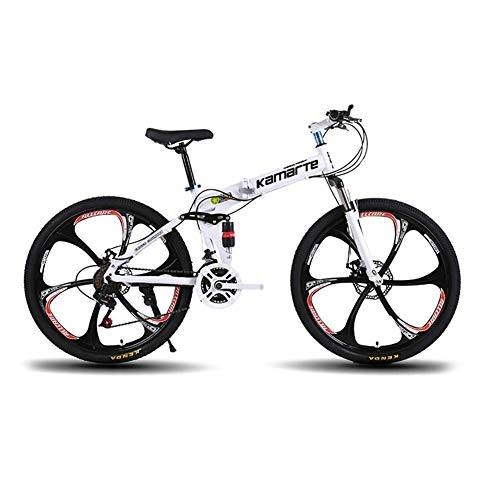 Folding Bike : XINGXINGNS Folding Bicycle, Durable high-carbon steel thickened frame, Dual Suspension, 26'' Folding Bicycle Great for City Riding and Commuting, Freestyle Kid's Bike for Boys and Girls, 24inch21speed