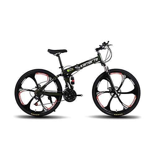 Folding Bike : XINGXINGNS Folding Mountain Bike, 21Speed Durable Dual Suspension high-carbon steel thickened frame Great for City Riding and Commuting, Black, 24inch21speed