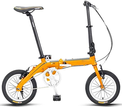 Folding Bike : XINHUI 14" Single Speed Foldable Bicycle, Mini Folding Bike, Light Portable Folding Bike, Lightweight, for Adults Junior School Students, Orange