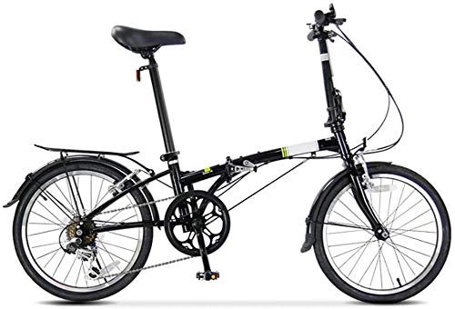 Folding Bike : XINHUI 20" Folding Bike, Adults 6 Speed Light Weight Folding Bicycle, High-Carbon Steel Frame, Folding City Bike with Rear Carry Rack, Black