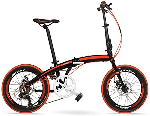 Folding Bike : XINHUI Portable Foldable Bicycle, 7 Speed Folding Bike, Adults Unisex 20" Light Weight Folding Bikes, Lightweight Aluminum Alloy Frame, with Brake, Red