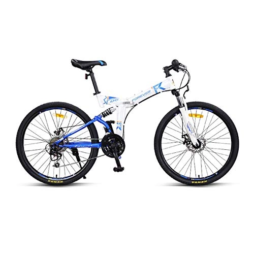 Folding Bike : XIONGHAIZI Bike, Mountain Cross-country Bike, 24-speed-24 / 26 Inch, Adult Foldable Double Shock-absorbing Soft Tail Racing (Color : White, Size : 26 inches)