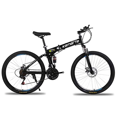 Folding Bike : XNEQ 26-Inch Disc Brake Mountain Bike, Variable Speed Folding Bicycle, 21-Speed Integrated Wheel Shock Absorber Student Bike, Load Capacity 200Kg, Black