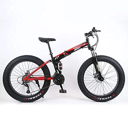 Folding Bike : XNEQ 4.0 Widened Mountain Bike with Large Tires, Foldable, Beach Snowmobile, Dual-Shock Dual Disc Brakes, Soft Tail, 26-Inch-7 / 21 / 24 / 27 / 30 Speed, 1, 27 Speed
