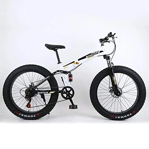 Folding Bike : XNEQ 4.0 Widened Mountain Bike with Large Tires, Foldable, Beach Snowmobile, Dual-Shock Dual Disc Brakes, Soft Tail, 26-Inch-7 / 21 / 24 / 27 / 30 Speed, 2, 24 Speed